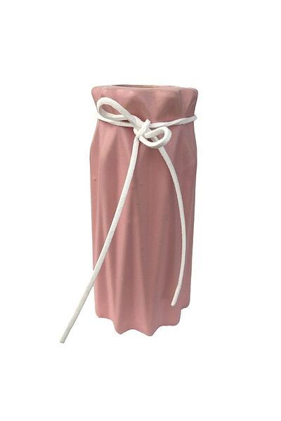 OEM Ceramic Vase with Stripes and String, Pink, 7x14 cm