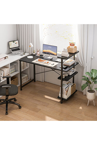 Sheinhome 4-Tier Storage Shelf Study Desk Room-Saving Office Desk Writing Table Workstation