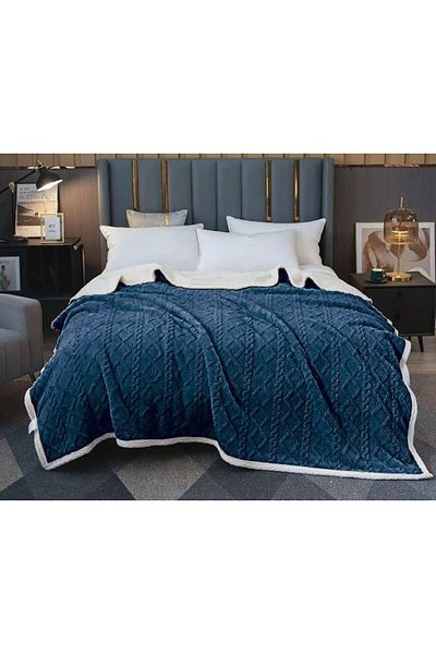 OEM Double Bed Blanket, Tricot Style, Uni, 230x250cm, Navy Blue