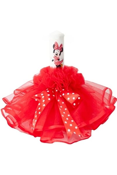 OEM Λαμπάδα Βάπτισης για Κορίτσια, Τούλι, Minnie Mouse, 30x5εκ., Κόκκινη