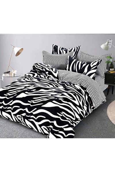 OEM Double Bed Linen Set, Bi-color, 2 Persons, 6 Pieces, Finet, 220x230cm, White-Black