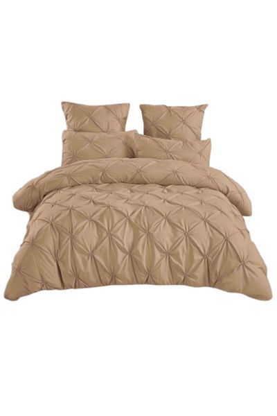 OEM Luxury Bedding Set, Plain, Embroidered Folds, 6 Pieces, Finet, 235x240cm, Coffee with Milk