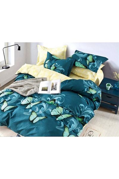JOJO HOME Lenjerie de pat, Jojo Home, imprimeu Fluturi Turcoaz, 6 piese, 2 persoane, 245x250cm, Finet Superior