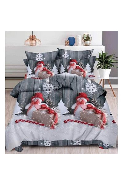 OEM Bed Linen Set, Elasticized Sheet, Flannel, 2 Persons, 6 Pieces, Snowman, 180x200cm, Multicolor