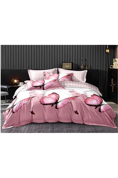 OEM Double Bed Linen Set, 6 Pieces, 2 Persons, 180x200 cm, Butterfly Print, Multicolor