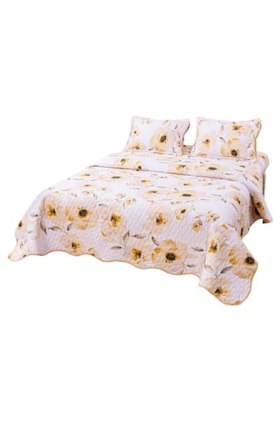 OEM Bedspread, Microfiber, 3 pieces, Double, 220x240cm, Floral, Multicolor