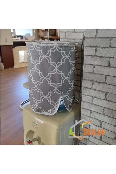 DÜŞLER EV TEKSTİLİ Gray Patterned Carboy Cover Dispenser Protection Duck Fabric Storage Cover with Water Level Indicator