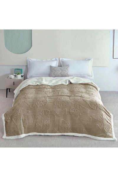 OEM Fluffy Embossed 3D Butterfly Blanket, 200x230cm, Coffee with Milk