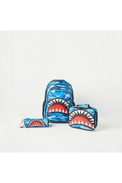 Juniors 3-Piece Shark Print Trolley Backpack Set - 18 inches
