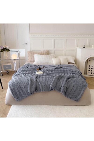 OEM Patura, imitatie de iepure, 200x240 cm uni, gri cenusiu