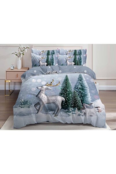 OEM Double Bed Christmas 3D Set, 6 Pieces, Cotton Finet, Light Gray