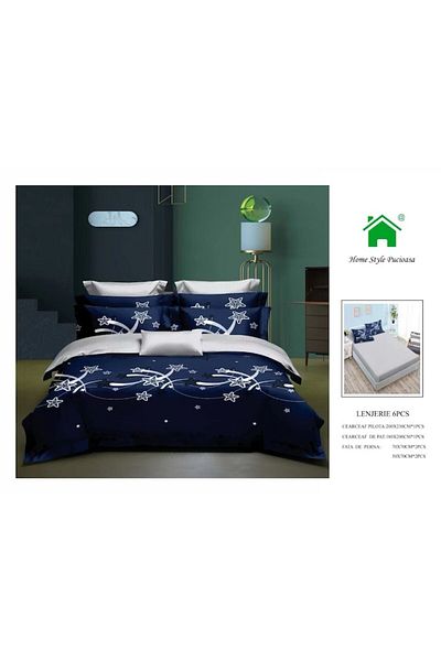 OEM Double Bedding Set 6 Pieces, 2 Persons, 180x200 cm, Beautiful Star Pattern, Multicolor