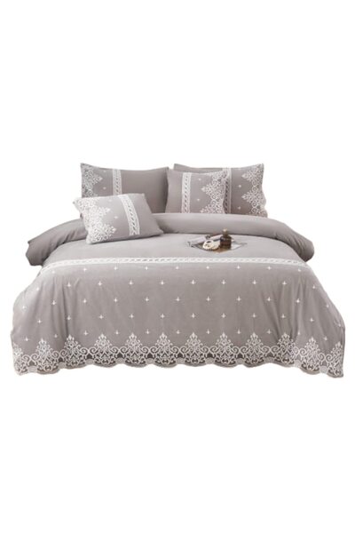 OEM Elegant bed linen set, fine cotton lace, 6 pieces, 180x200cm, bicolor white-gray