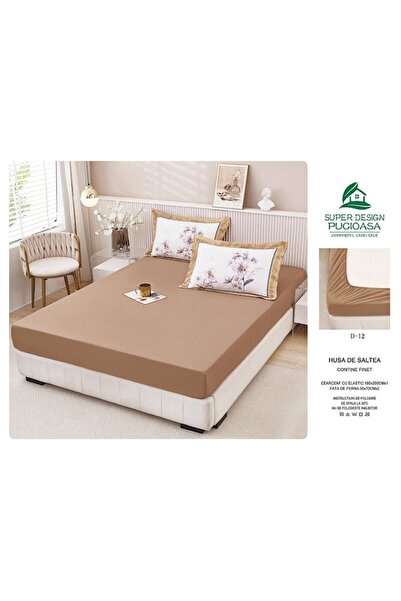 OEM Husa elastica de pat, 2 persoane, 160x200 cm, uni, maro