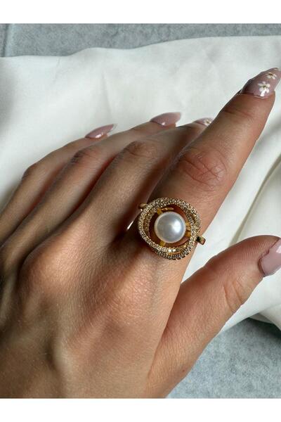 nokt Zirkon Taş Detaylı İncili Gold Yüzük
