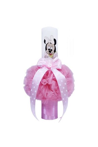 OEM Lumânare de botez pentru fete, tul, Minnie Mouse, 40x7cm, roz