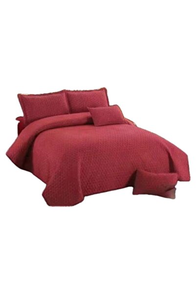 OEM Bedspread with 4 Pillowcases, Cotton and Linen, 5 Pieces, 220x240cm, Burgundy
