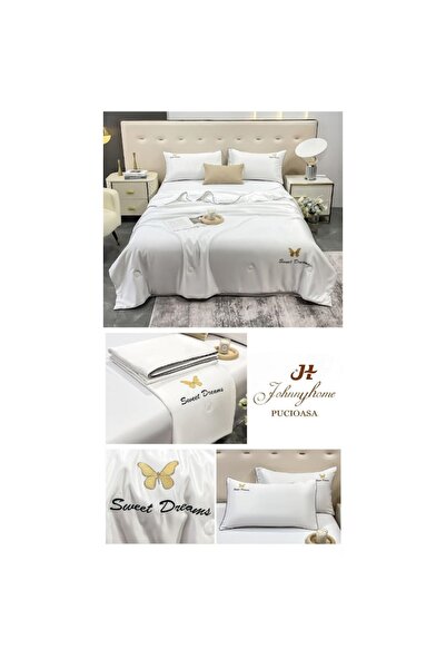 OEM Double bedding set with summer duvet, Uni, 4 pieces, 2 people, 245x250cm, Silk, White