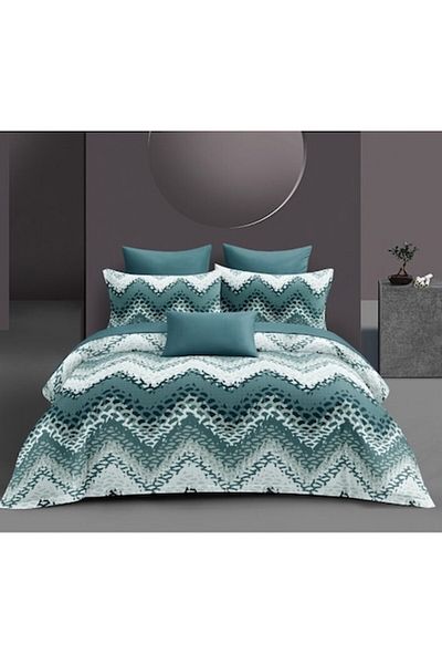 OEM Bed Linen, Satin Cotton, 4 pieces, 2 persons, Turquoise Print, 180x200cm