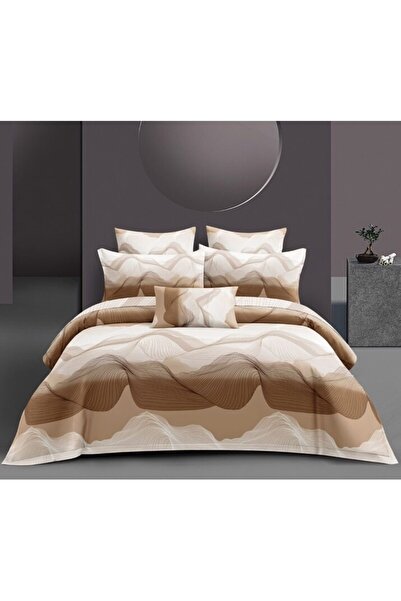 OEM Bed Linen, Satin Cotton, 4 Pieces, 2 Persons, Abstract Print, 180x200cm, Beige Shades