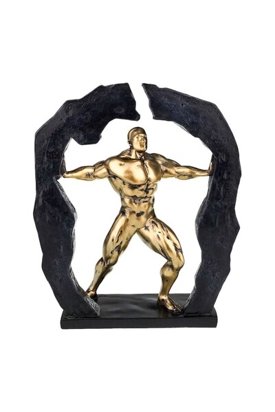 OEM Decoratiune om intre stanci cu bratele deschise, auriu-negru, 22x27 cm, rasina