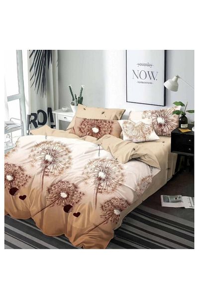 OEM Double Bed Linen, 6 Pieces, 2 People, 245x250 cm, Dandelion & Hearts Print, Multicolor