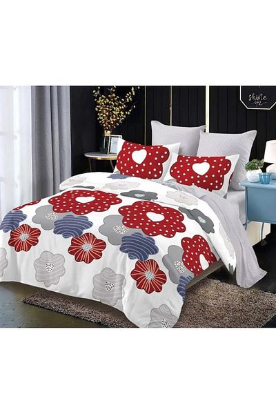 OEM Lenjerie de pat, Cearceaf cu Elastic, Finet, 6 piese, 2 persoane, Desen Flori, 180x200cm, Multicolor