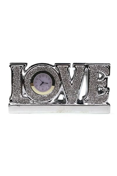 OEM Decoratiune cu ceas, Ceramica, Love, 27x13cm, Argintiu, M1