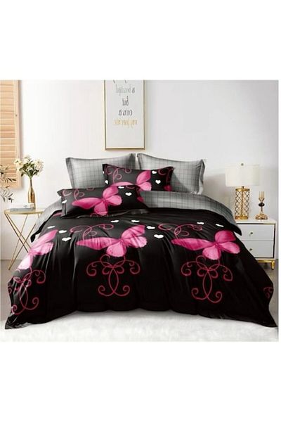 OEM Double bedding set, 6 pieces, 2 persons, 180x200 cm, pink butterfly print, multicolor