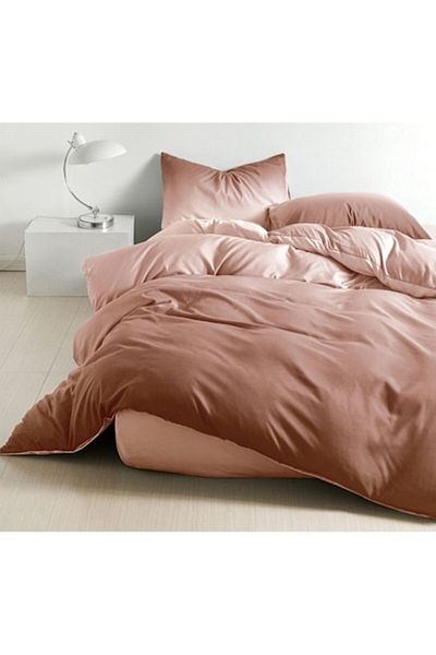 OEM Lenjerie de pat, Finet, Degrade, 4 piese, 1 persoana, 155x200cm, Maro-Bej