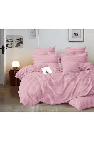 OEM Double Bed Linen Set, Damask, Fitted Sheet, 6 Pieces, 180x200cm, Pink