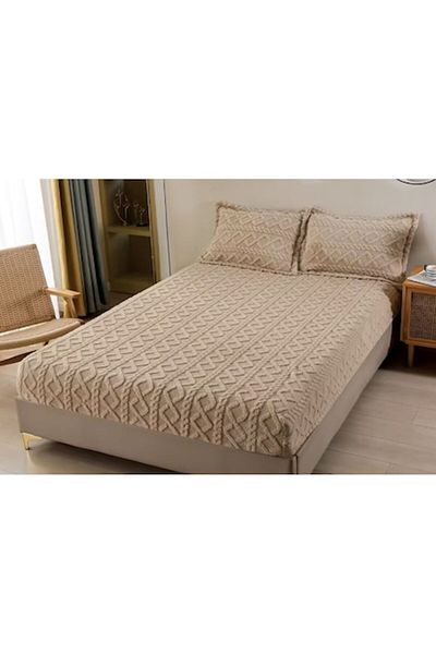 OEM Bed Cover Set Cocolino and 2 Pillowcases, Tricot, Uni, 3 Pieces, 2 Persons, 180x200cm, Cream