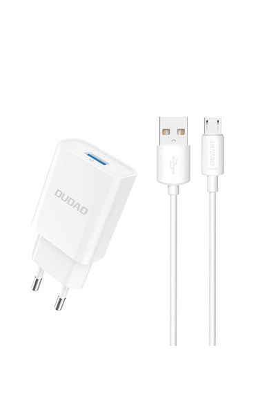 DUDAO Ładowarka sieciowa USB-A 2.1A + kabel USB-A - microUSB - biała