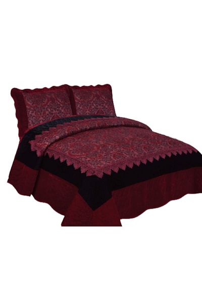 OEM Cuvertura si 2 fete de perna, Catifea Lux, 3 piese, 2 persoane, 180x200cm, Bordo-Negru