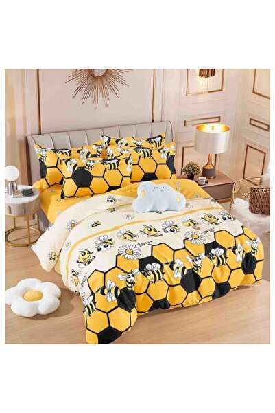 JOJO HOME Double bed sheet with elastic, 6 pieces, 2 persons, 180x200cm, superior finish, honeycomb
