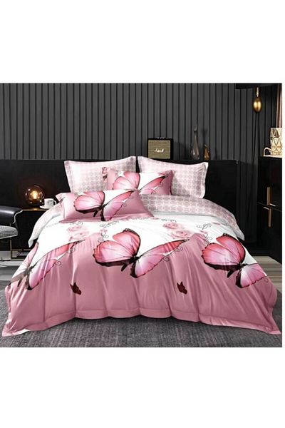 OEM Set lenjerie de pat dublu, 6 piese, 180x200 cm, imprimeu 3D cu fluturi, multicolor