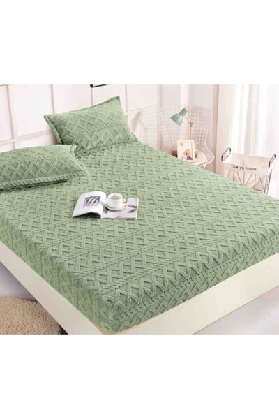 JOJO HOME Husa de pat Cocolino si 2 fete de perna, Tricot, Jojo Home, Uni, 3 piese, 2 persoane, 180x200cm, Ver