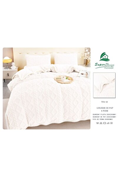 OEM Lenjerie de pat, 4 piese, 2 persoane, 220x230 cm, alb