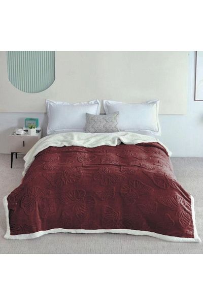 OEM Patura Imblanita, Embosat 3D Fluturi, 200x230cm, Bordo