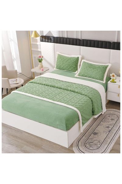 OEM Lenjerie cu blanita, model tricotat cu elastic, 180x200 cm, verde