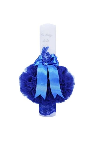 OEM Lumanare de botez, Tulle, Cu Drag de la Nasi, 40x7cm, Albastru Inchis