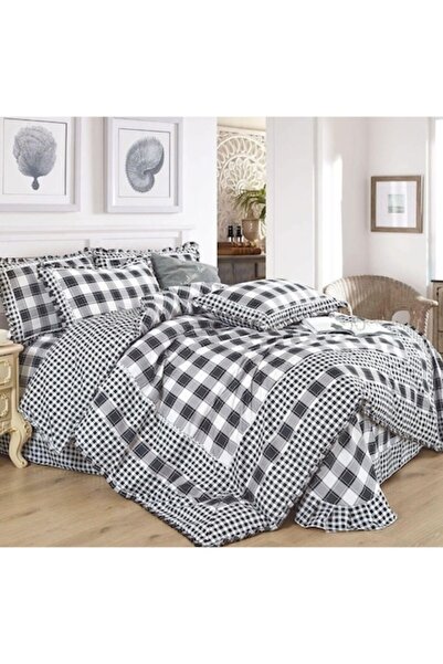 OEM Set de lenjerie de pat lux cu volane, bumbac fin, 4 piese, 230x250cm, imp...