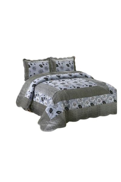 OEM Cuvertura si 2 fete de perna, Catifea Lux, 3 piese, 2 persoane, 230x250cm, Gri