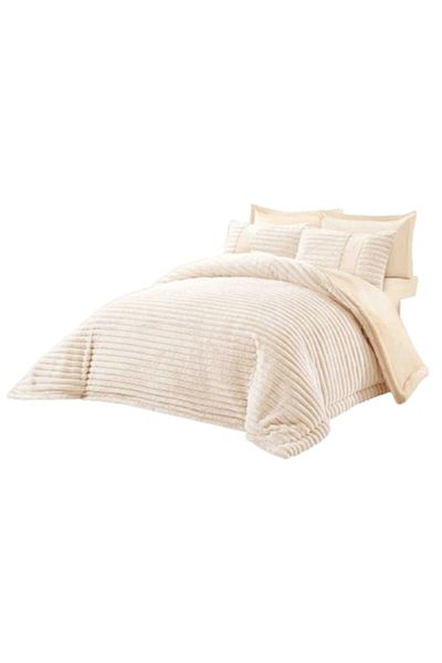 JOJO HOME Double Bedding Set, Jojo Home, Faux Rabbit Fur Velvet, Uni, 6 Pieces, 2 Persons, 180x200cm, Off-Whit