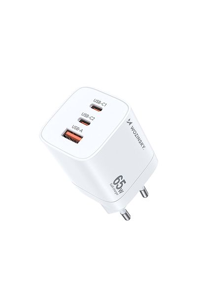 WOZINSKY Încărcător de perete GaN 65W 100-240V USB-A 2x USB-C alb