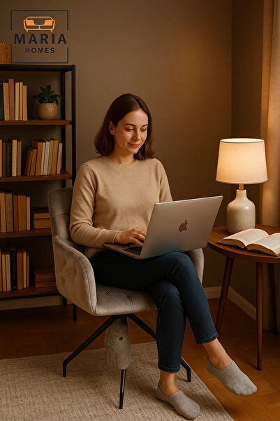 MARIA HOMES Velvet Upholstered Swivel Accent Chair – Beige with Tufted Backrest