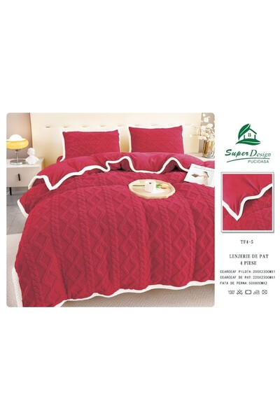 OEM Lenjerie de pat, 4 piese, 2 persoane, 220x230 cm, rosu