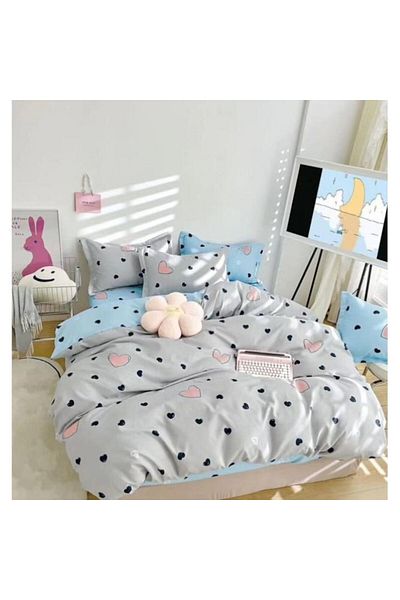 OEM Double bed sheet, heart print, 240x250cm, multicolor