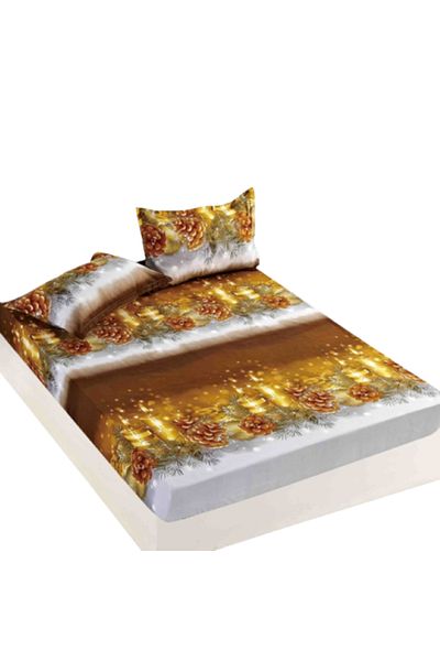JOJO HOME Husa de pat si 2 fete de perna, Jojo Home, Finet, 2 persoane, 3 piese, Elegant Craciun, 180x200cm, M