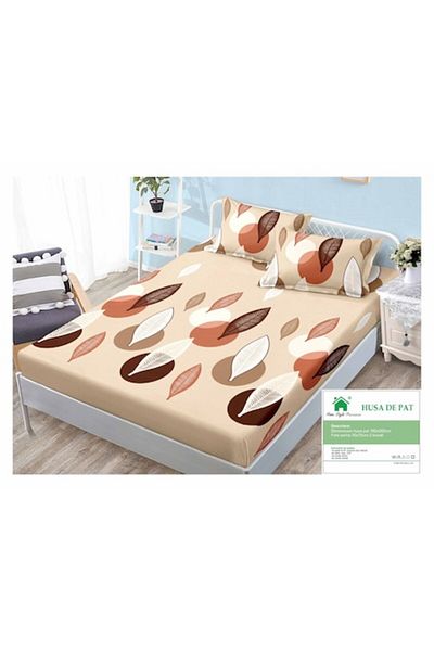OEM Husa de pat si fete de perna, Finet, 3 piese, 2 persoane, imprimeu frunzulite, multicolor